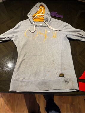 G-Star Gray Hoodie with Mustard Yellow Logo and Lining